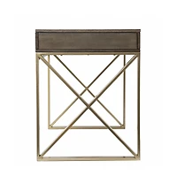 45" Grey and Gold Writing Desk With Two Drawers