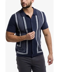 Spring + Mercer Men's Stripe Short Sleeve Sweater Polo Shirt