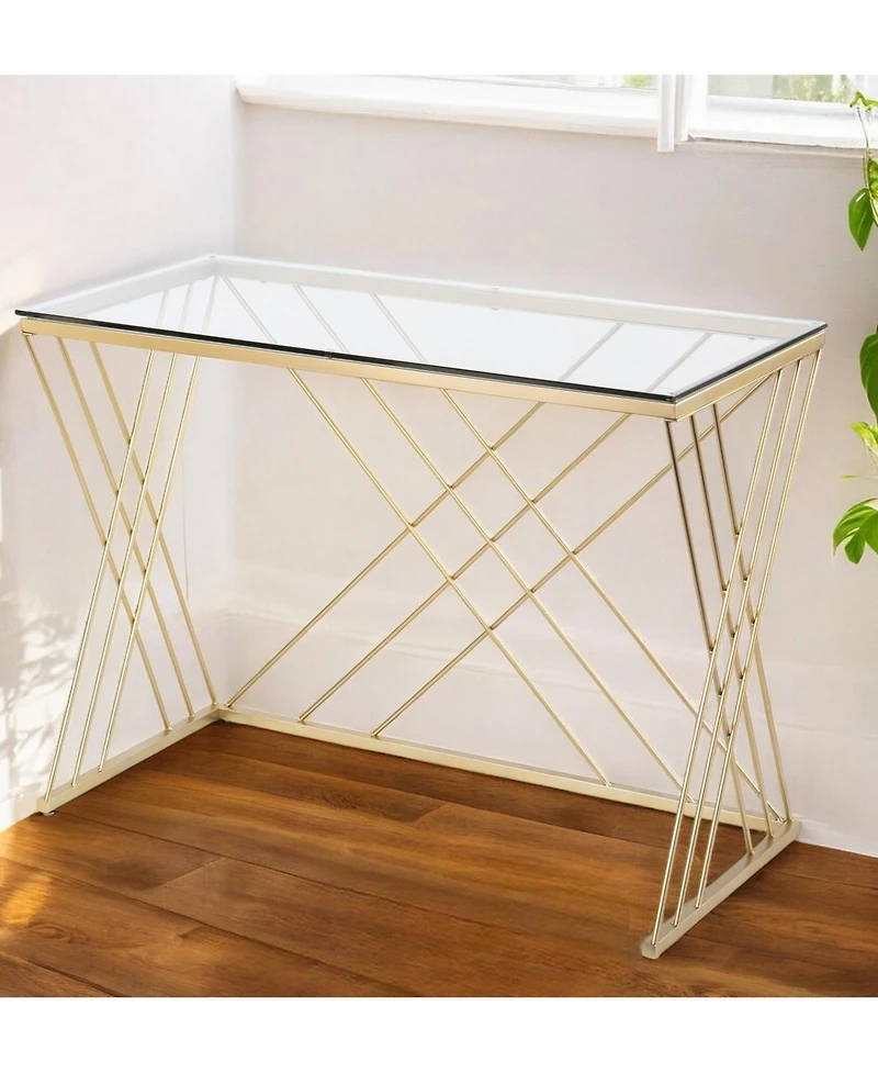 40" Clear and Gold Glass Writing Desk