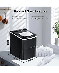 Cowsar Ice Maker Countertop Ice Machine, 2 Sizes S/L 8 Bullet Ice Ready in 9 Mins, 26.5lbs/24H, Portable Small Ice Maker with Self-Cleaning,Scoop,Bask