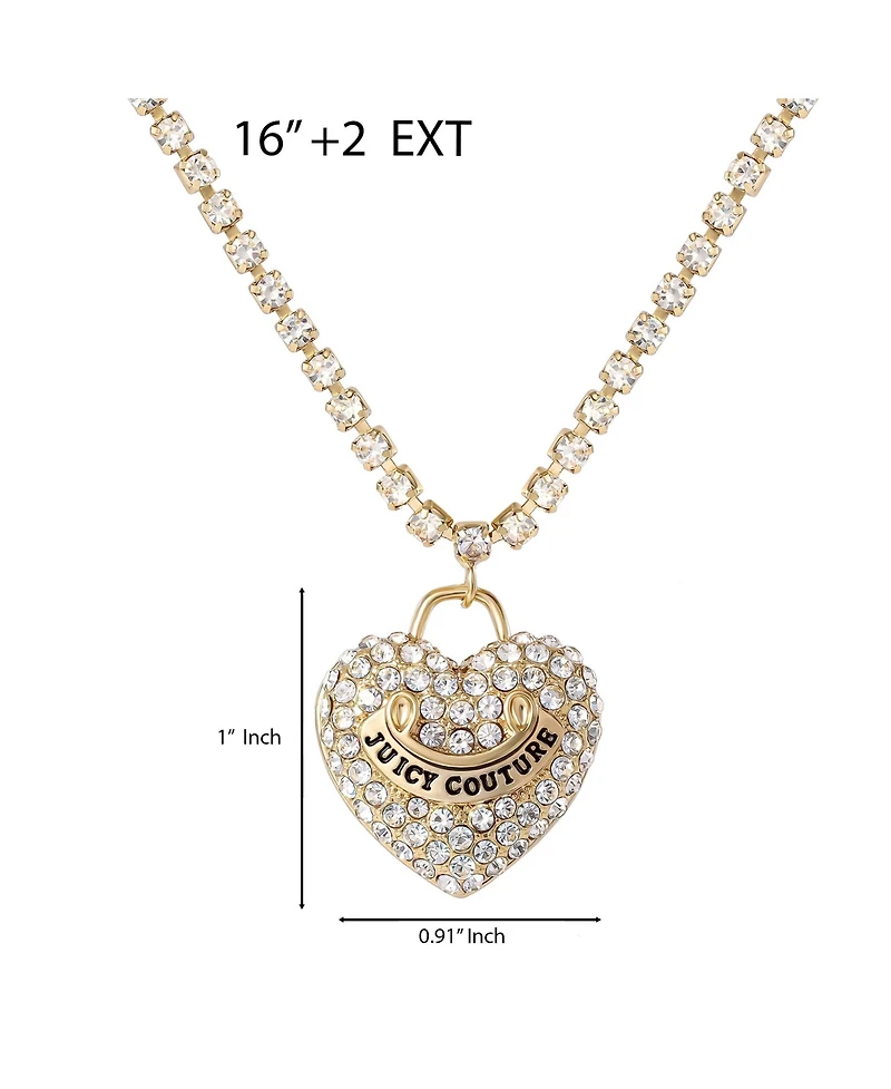 Juicy Couture Pave Heart Cyrstal Chain Pendant Necklace
