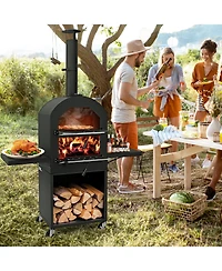Outdoor Pizza Oven with Protective Cover and Grill Racks and Built-in Thermometer