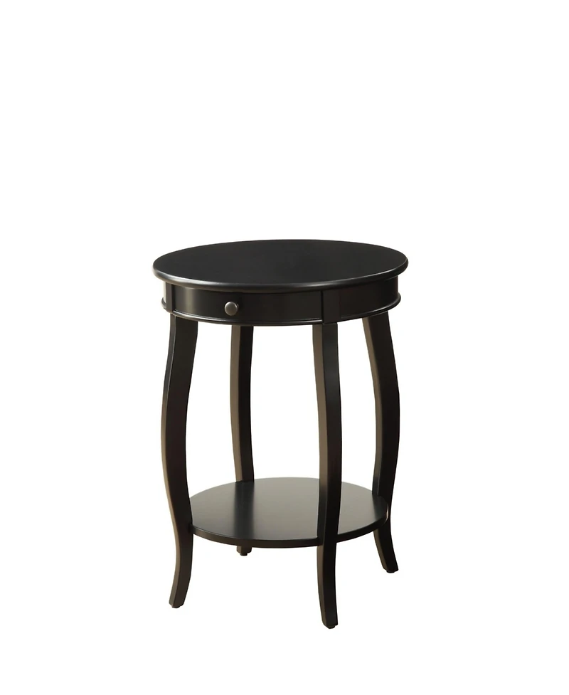 Functional Solid Wood Round End Table with Drawer and Shelf for Storage