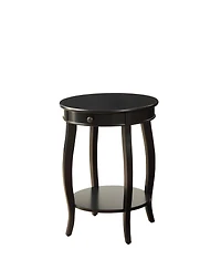 Functional Solid Wood Round End Table with Drawer and Shelf for Storage
