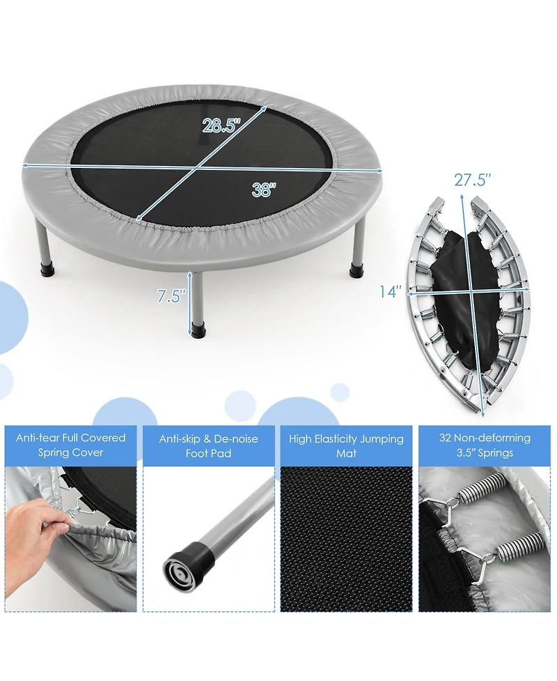 38 Inch Mini Folding Trampoline Portable Recreational Fitness Rebounder