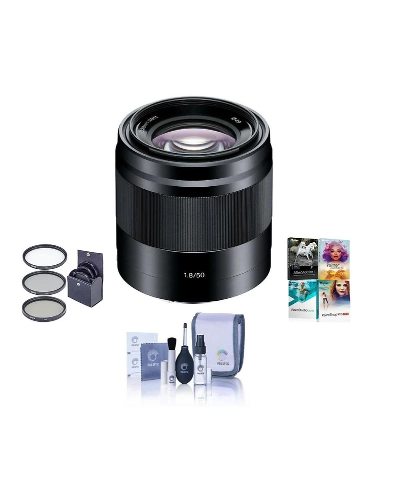 Sony E 50mm f/1.8 Oss Lens for Sony E, Black, Bundle with 49mm Filter Kit, Cleaning Kit, Pc Software Kit