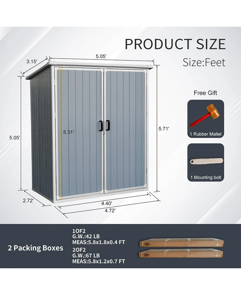 5x3FT Outdoor Storage Shed Waterproof Resin Cabinet with Lockable Doors