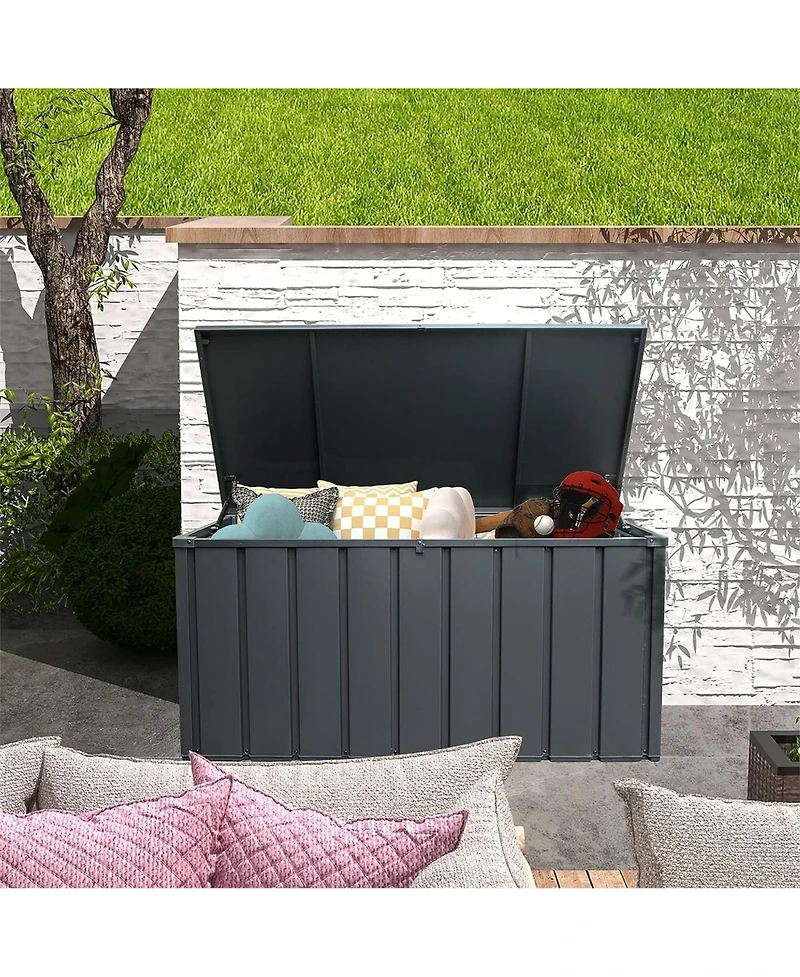 100 Gal. Large Dark Gray Steel Outdoor Deck Box with Wheels