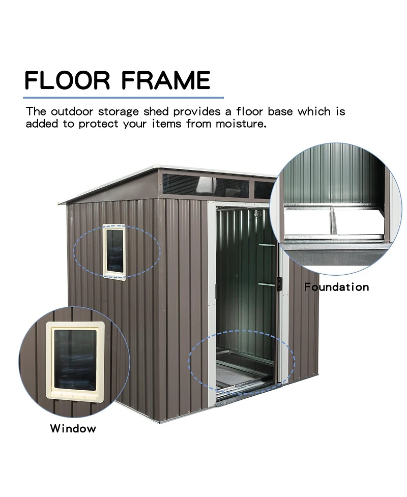 6 ft. x 5 ft. Metal Shed with Window Transparent Plate and Double Door