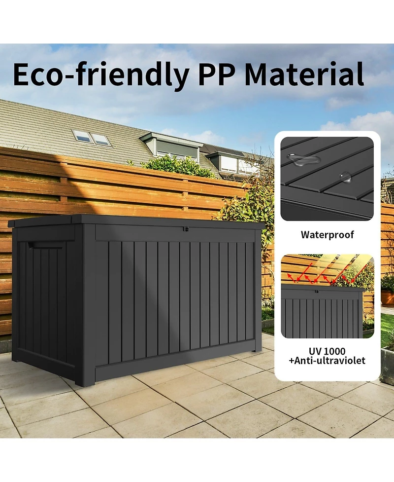 230 Gal. Black Resin Outdoor Storage Deck Box, Waterproof Large Outdoor Storgae Box