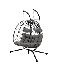 2 Persons Egg Indoor /Outdoor Swing Chair， Patio Wicker Hanging Egg Chair Hanging Basket Chair