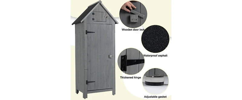 Wooden Garden Shed 3-tier Patio Storage Cabinet Outdoor Organizer Wooden Lockers with Fir Wood