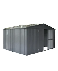 11 ft. W x 9 ft. D Dark Gray Metal Storage Shed with Windows, Utility Tool Storage Room with Lockable Door