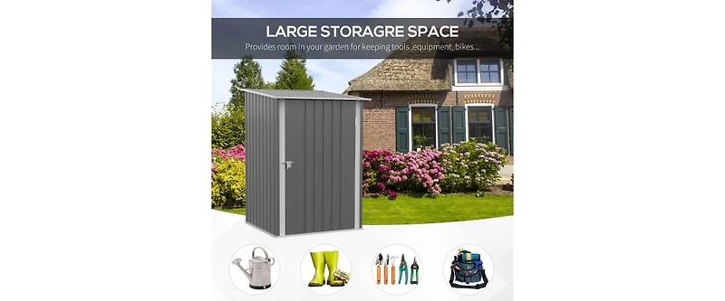 5 X 3 Ft Outdoor Storage Shed, Galvanized Metal Garden Shed With Lockable Doors, Tool Storage Shed For Patio Lawn Backyard Trash Cans