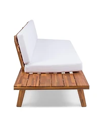 Reginald Sandblast Wood Outdoor Right Sided Sofa with White Cushion