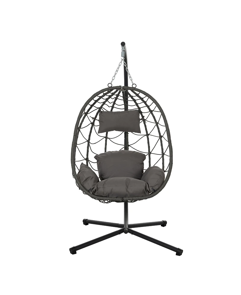 Indoor/ Outdoor Swing Chair Patio Wicker Hanging Egg Chair Hanging Basket Chair with Stand