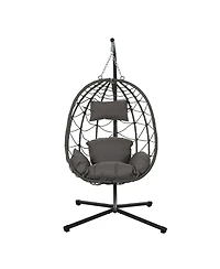 Indoor/ Outdoor Swing Chair Patio Wicker Hanging Egg Chair Hanging Basket Chair with Stand