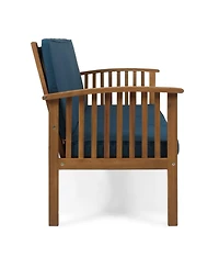 Outdoor Acacia Wood Couch with Teal Cushions Loveseat