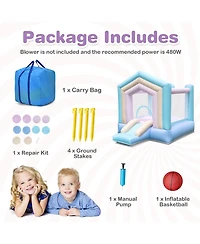 Kids Bounce House with Slide and Basketball Rim Bouncy Castle for Party without Blower