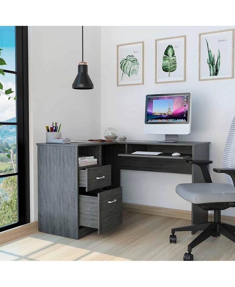 L-Shape Corner Desk with Dual Drawers – Stylish and Functional Computer Desk