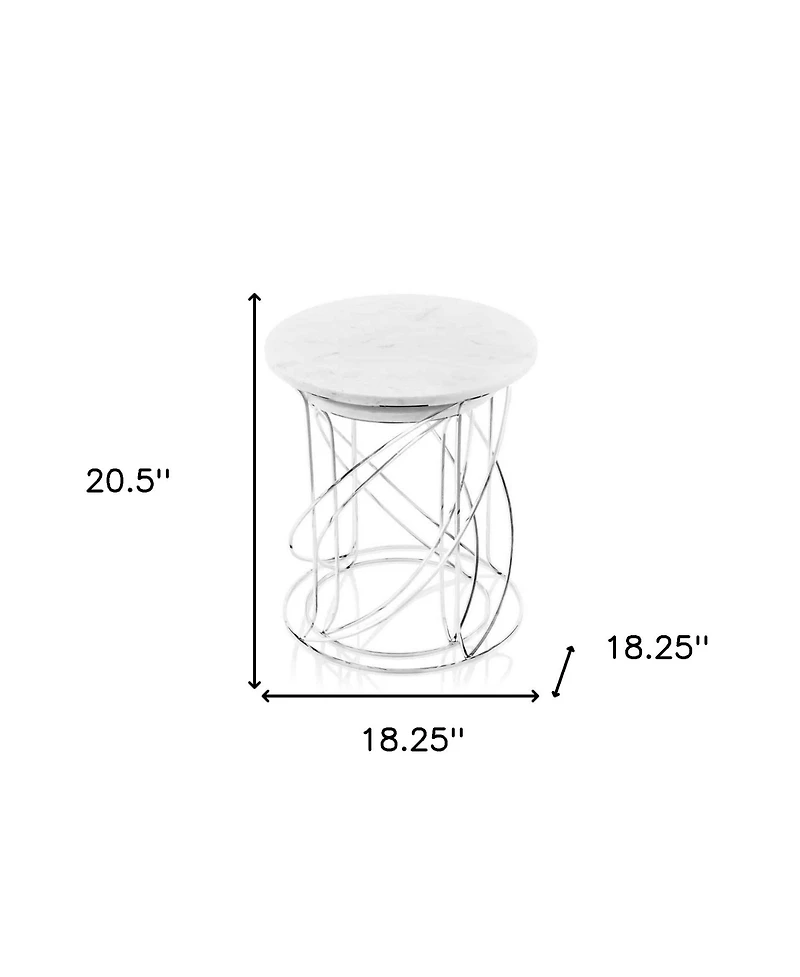 Contemporary Marble Round Accent Table for Living Room-Set of 2
