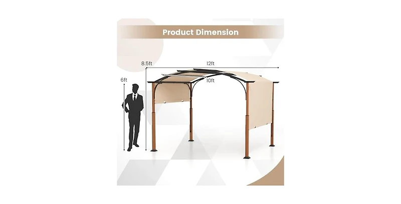 10 x 12 Ft Outdoor Retractable Pergola with Retractable Canopy for Patio