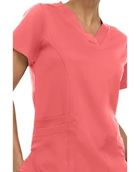 Medichic Women's Eleanor 3-Pocket Stretch V-Neck Scrub Top Shocking Pink Medium
