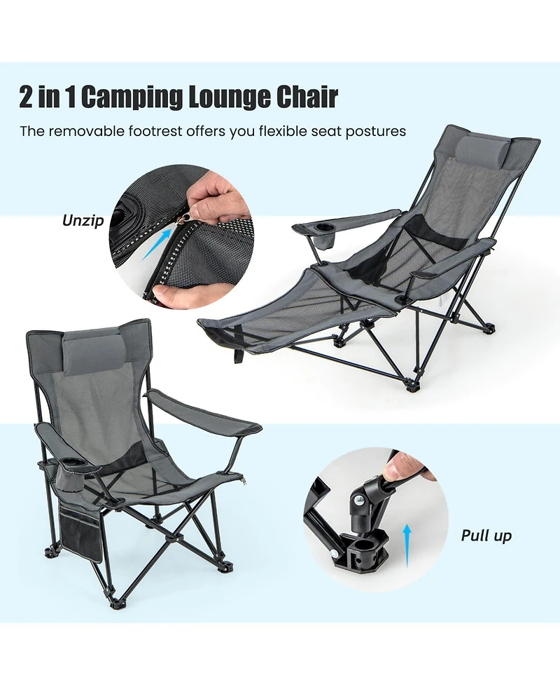 Camping Lounge Chair with Detachable Footrest Adjustable Backrest