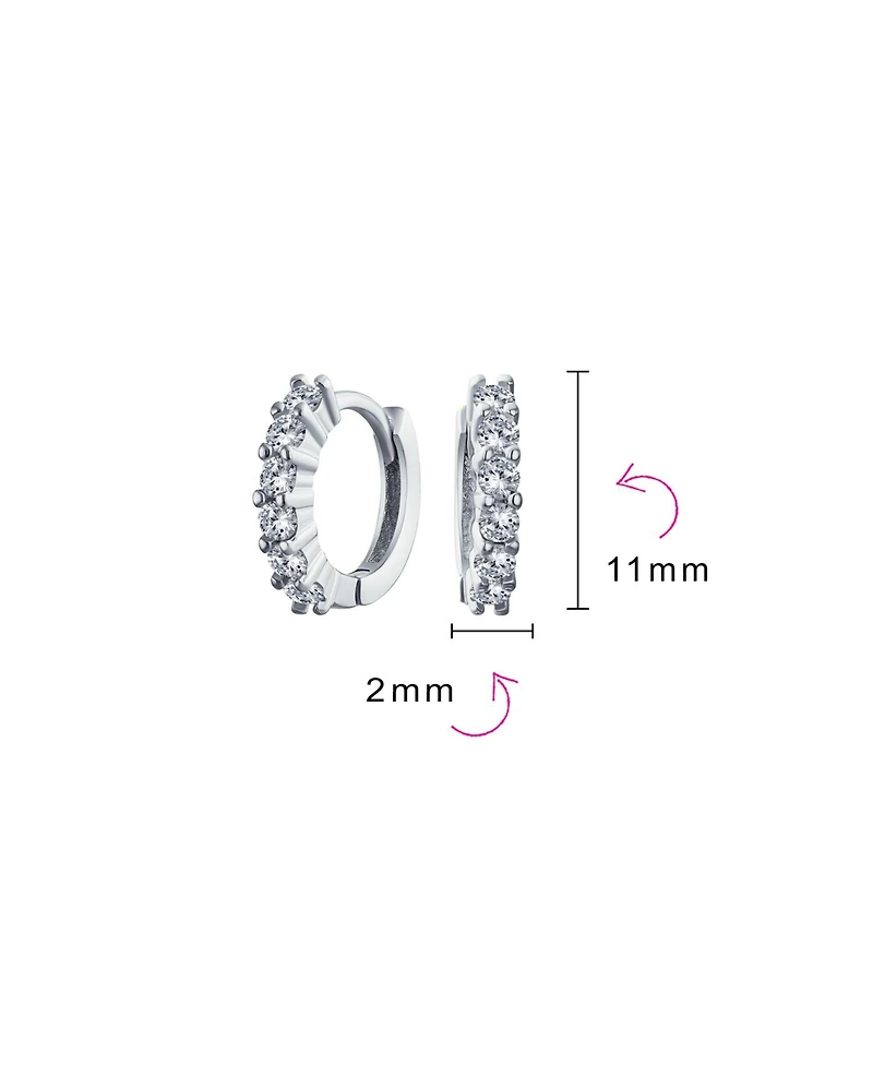 Bling Jewelry 5 Solitaire Cz Small Kpop Huggie Hoop Earrings Round Cubic Zirconia Rose Gold Plated .925 Sterling Silver