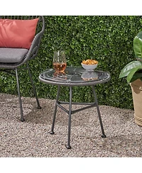 Modern Outdoor Metal Side Table with Thin Angled Legs, Tempered Glass Top