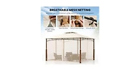 12 x 10 Feet Outdoor Patio Gazebo with Netting and 2-Tier Canopy Roof