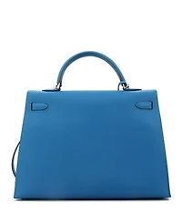 Pre-Owned Hermes Kelly Handbag Blue Epsom with Palladium Hardware