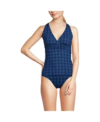 Lands' End Women's Long V-Neck Plunge X Back Tankini Top
