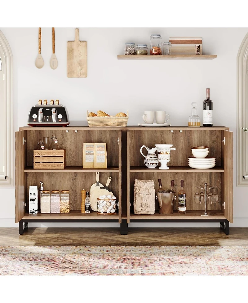 Tribesigns Sideboard Buffet Cabinet with Storage, 57.5" Farmhouse Coffee Bar 4 Doors & Shelves, Set of 2 Wood Credenza Table