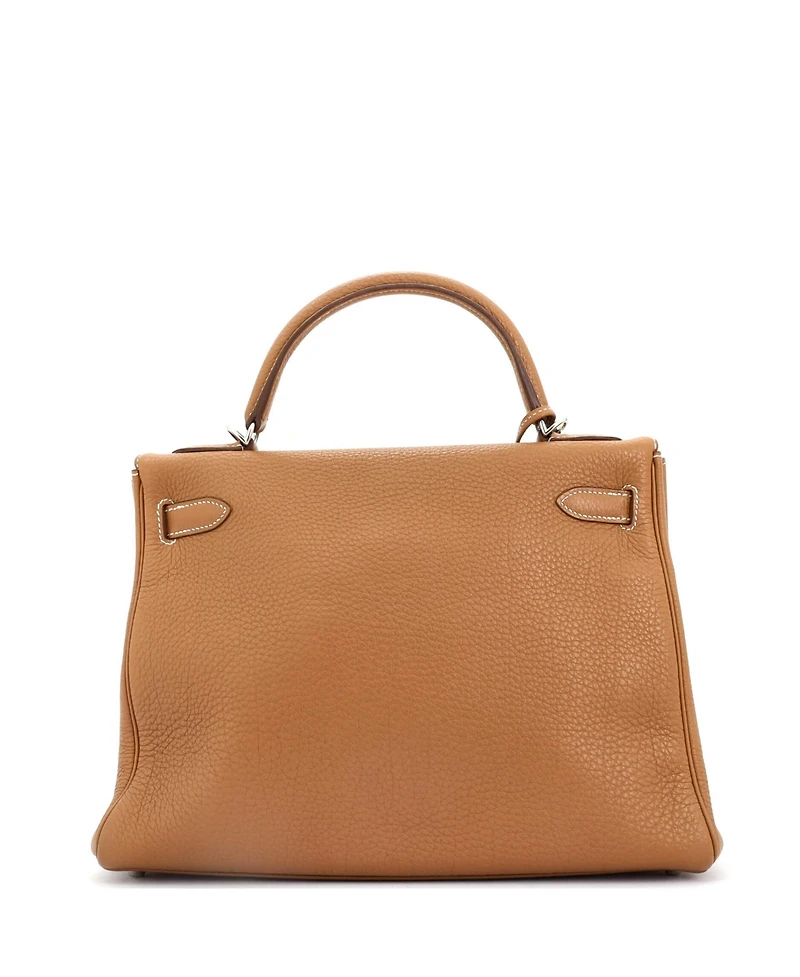 Pre-Owned Hermes Kelly 32 Handbag Brown Togo with Palladium Hardware