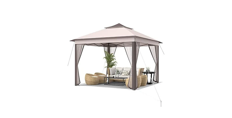 11 x 11 Feet 2-Tier Pop-Up Gazebo Tent Portable Canopy Shelter Carry Bag Mesh
