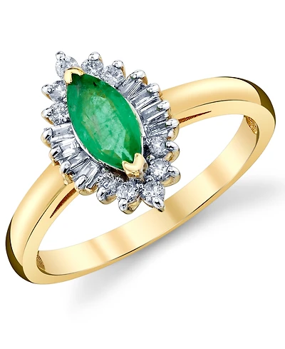 Emerald (5/8 ct. t.w.) & Diamond (1/4 ct. t.w.) Baguette Halo Ring in 10k Gold