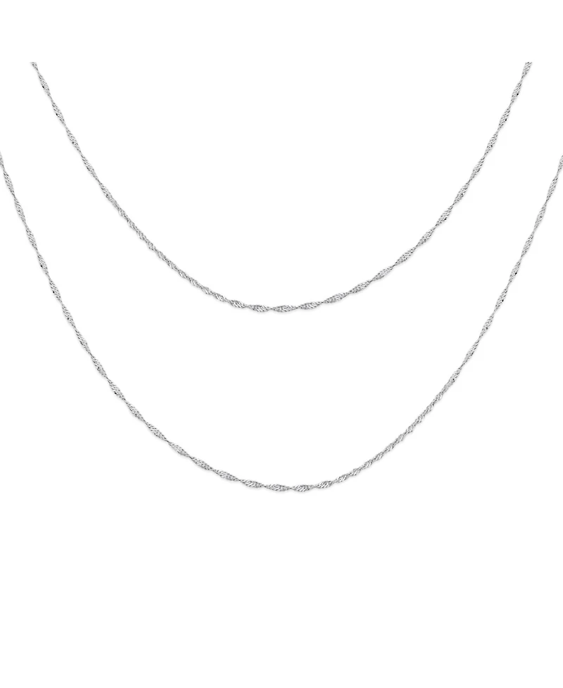 Bling Jewelry Set of 2 Thin 1.5MM Sterling Silver Singapore Rope Chain Necklace Made in Italy & Inch