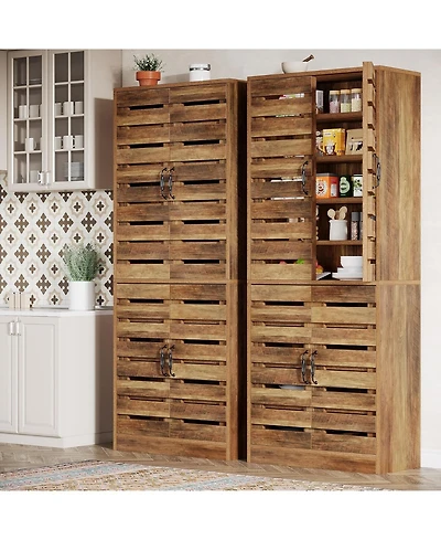 Tribesigns Farmhouse Storage Cabinet Set of 2, 9-Tier with Adjustable Shelves and 2 Shutter Doors, Rustic Brown for Kitchen, Dining Room