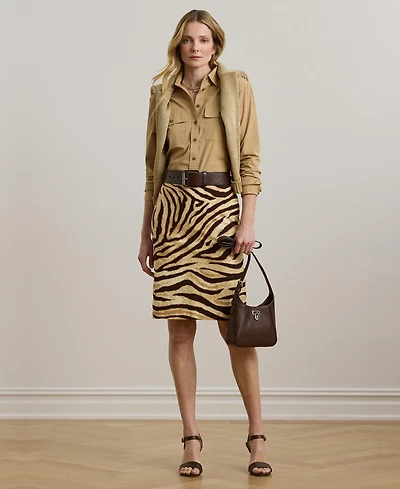 Lauren Ralph Women's Zebra-Print Linen-Cotton Pencil Skirt