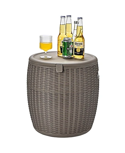9.5 Gallon 4-in-1 Patio Rattan Cool Bar Cocktail Table Side Table