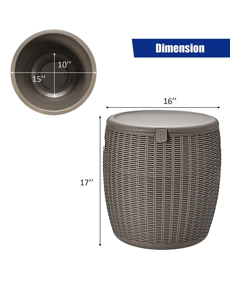 9.5 Gallon 4-in-1 Patio Rattan Cool Bar Cocktail Table Side Table