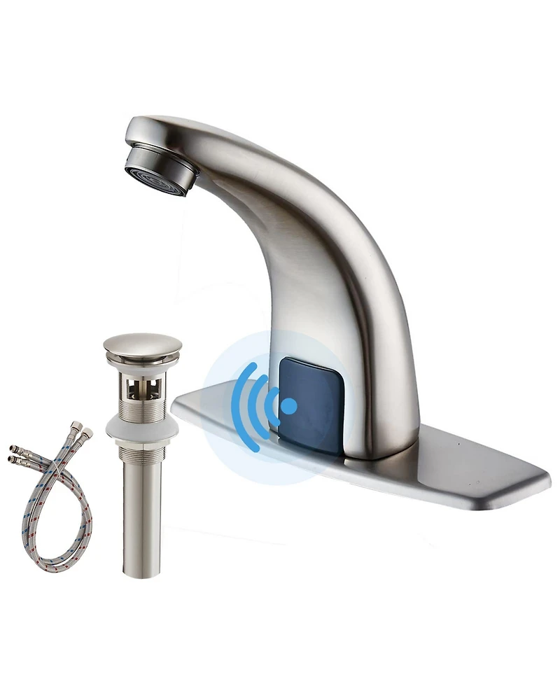 Automatic Sensor Touchless Bathroom Sink Faucet With Deck Plate Brushed Nickel