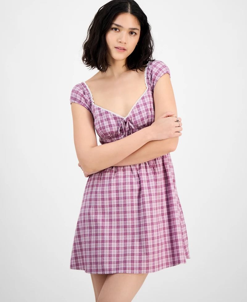 Kingston Grey Juniors' Plaid Cotton Mini Dress