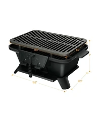 Portable Hibachi Grill, Double-sided Cast Iron Grill with Air Regulating Door & Fire Gate, Grate Lifter, Ideal for Outdoor Picnic, Camping & Backyard