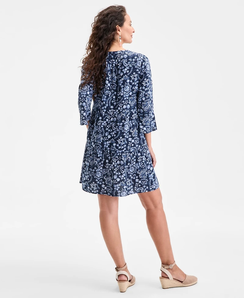 Style & Co Petite Paisley-Print Cotton Tiered Dress, Exclusively at Macy's