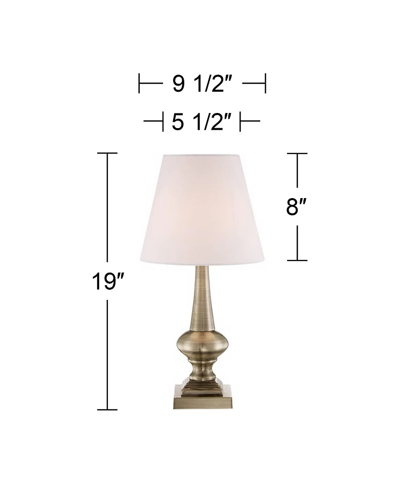 Traditional Glam Accent Table Lamp 19" High Antique Brass Gold Metal Crisp Touch On Off White Empire Shade for Living Room Bedroom House Bedside