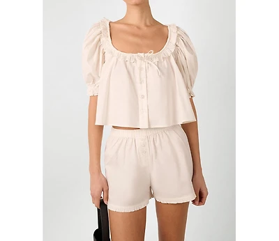 WeWoreWhat Women's Puff Sleeve Button Up Top