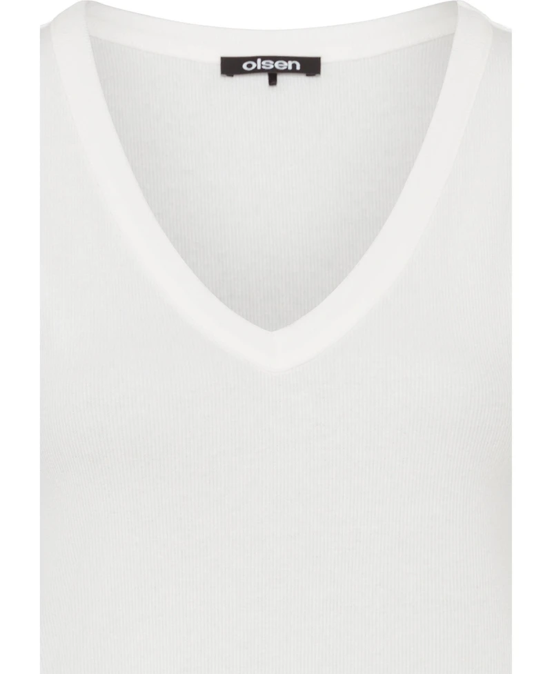 Olsen Women's Ribbed Knit Rounded V-Neck Shell