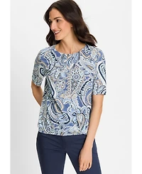 Olsen Women's Paisley Split V-Neck T-Shirt